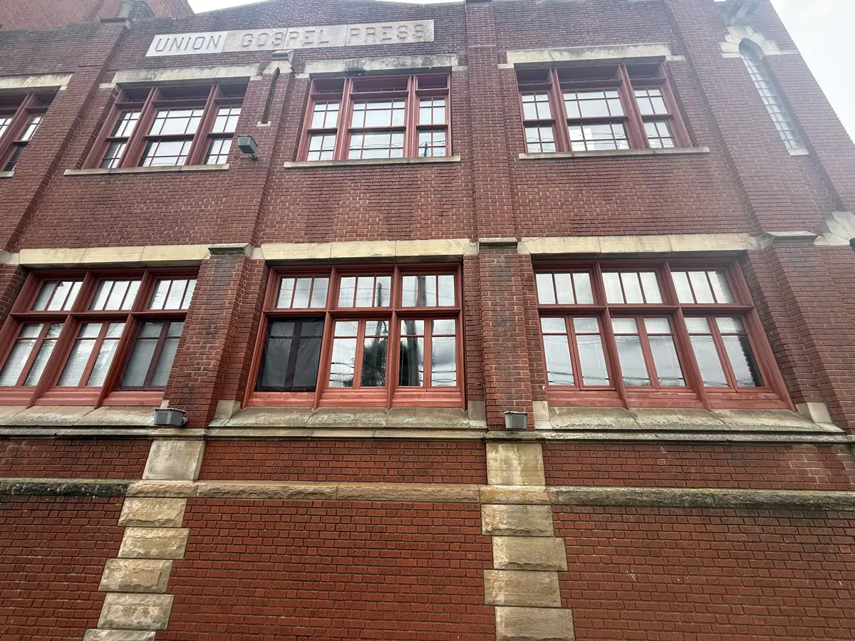 Commercial building masonry before exterior washing